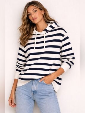 Scotch & Soda | 'Home Alone' Navy & White Striped Hooded Pullover, Size S